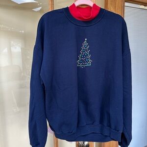 Navy Blue Crew Neck Sweater with Festive Design